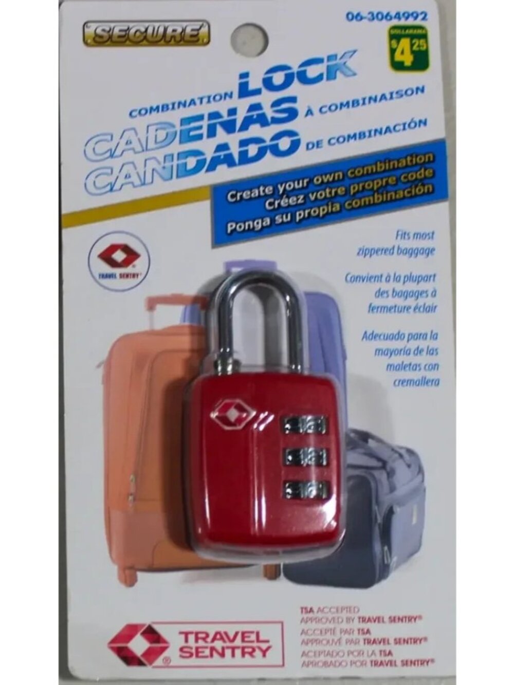 Secure 3-Digit Dial Combination Lock - Red